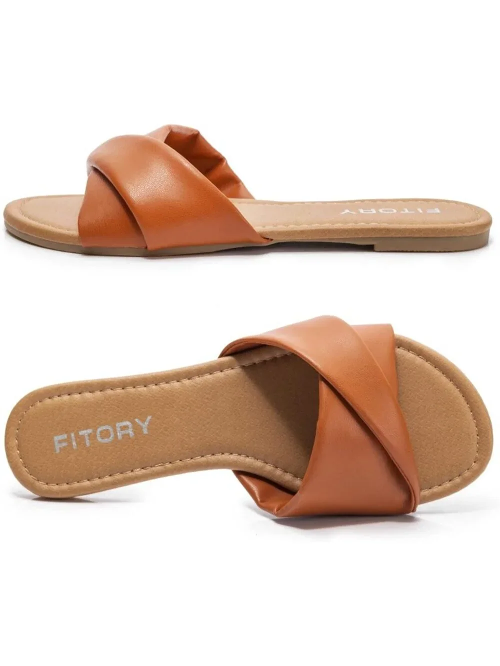 Women's Brown Flat Sandals Fashion Slides With Soft Leather Slippers Casual